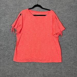 Talbots Shirt Womens 2X XXL Orange Tshirt Plus Size Stretch Cold Shoulder Sleeve